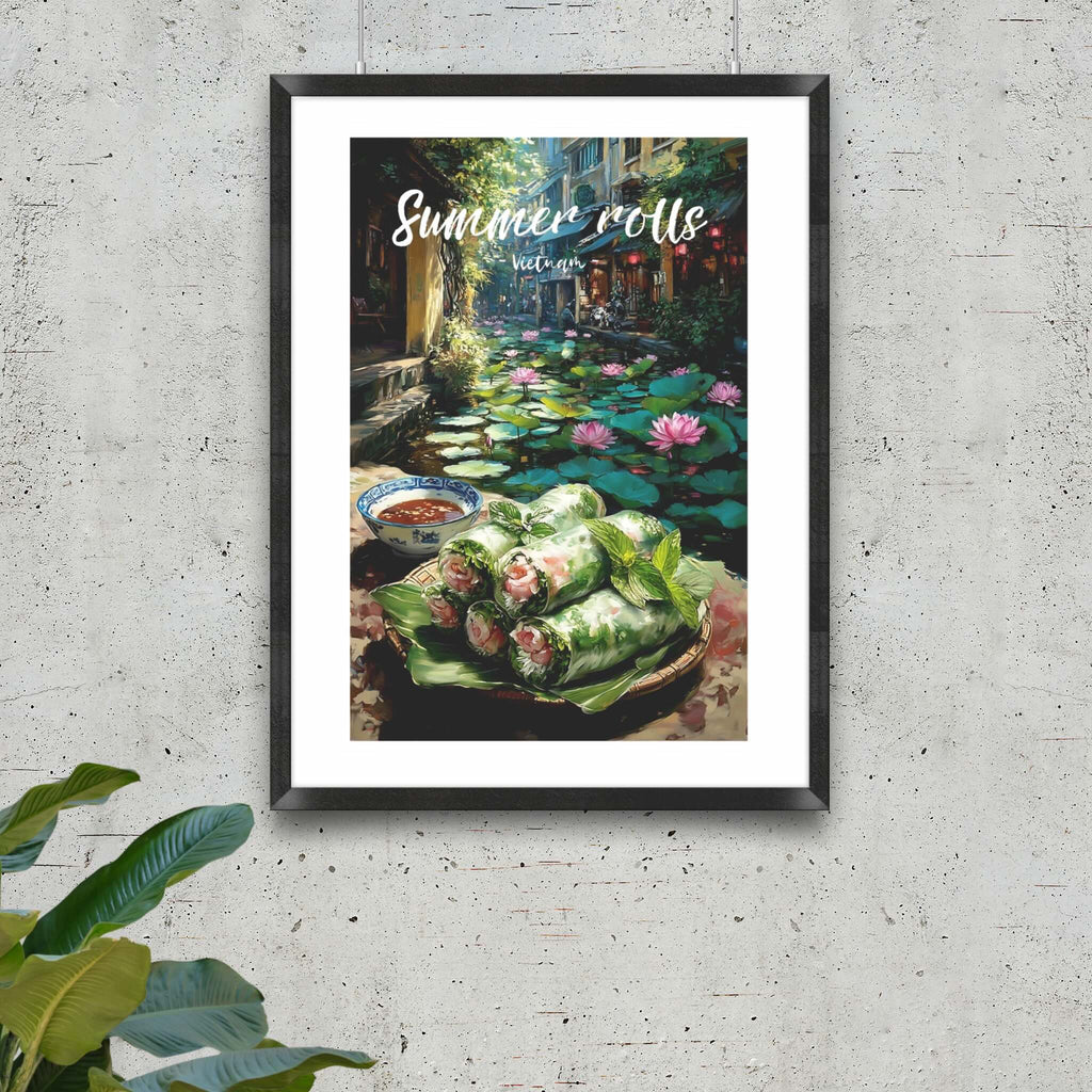 Modern impressionistic Gỏi cuốn wall art in black frame