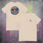 Bella+Canvas 3001 unisex back print flatlay tee with chest logo