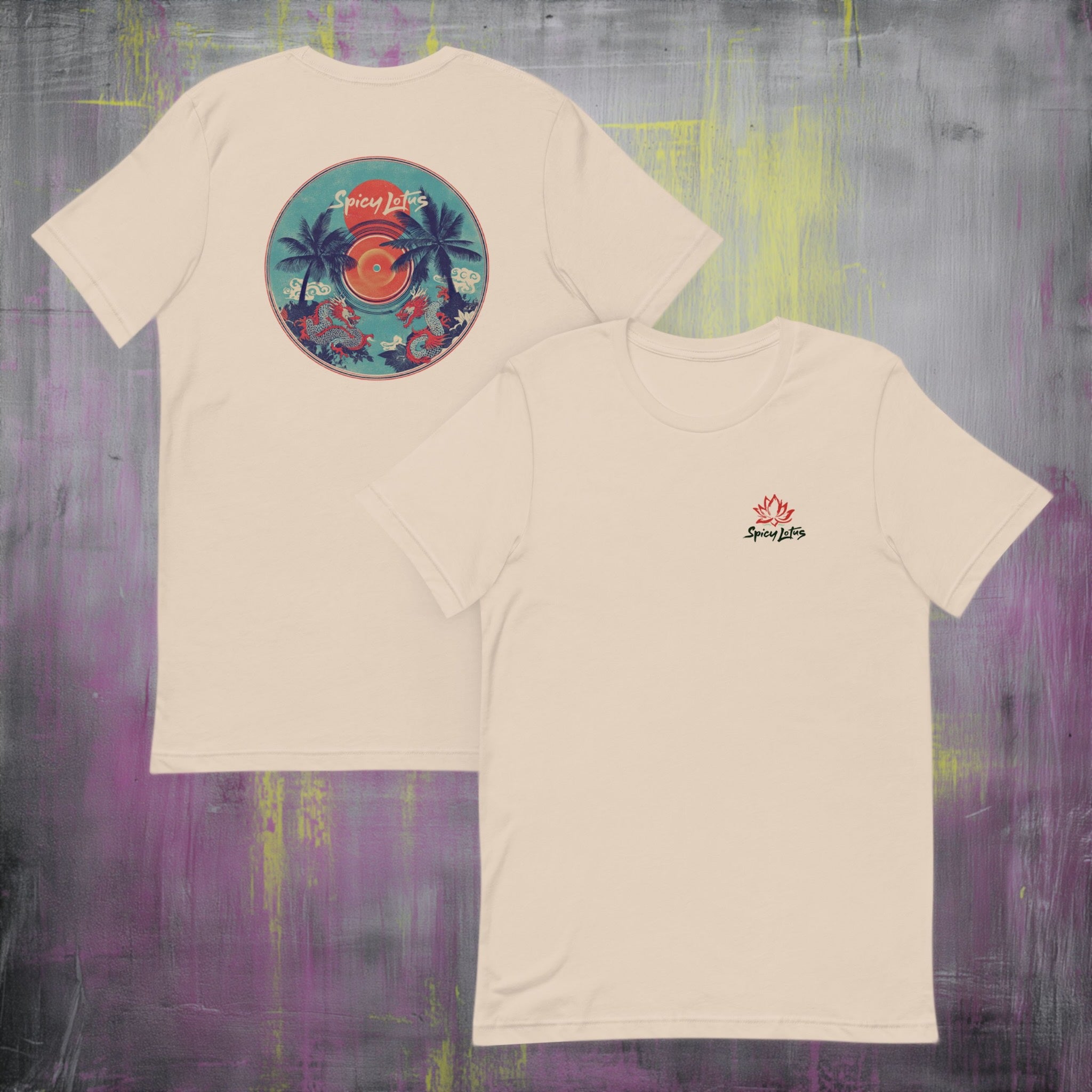 Bella+Canvas 3001 unisex back print flatlay tee with chest logo