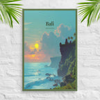 Uluwatu canvas with Bali cliffs and temple at sunset