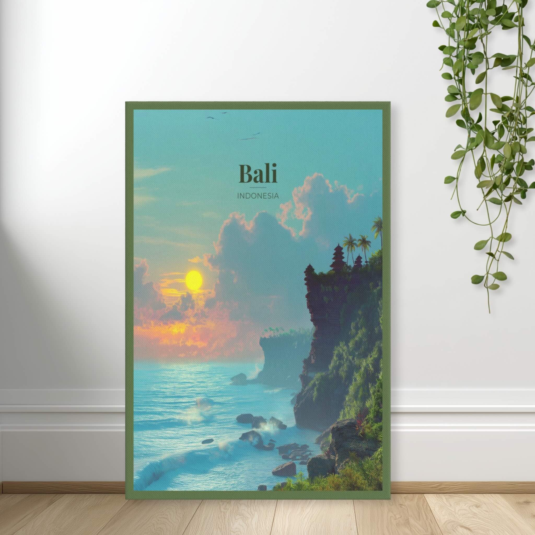 Dramatic ocean waves below Uluwatu temple wall art standing