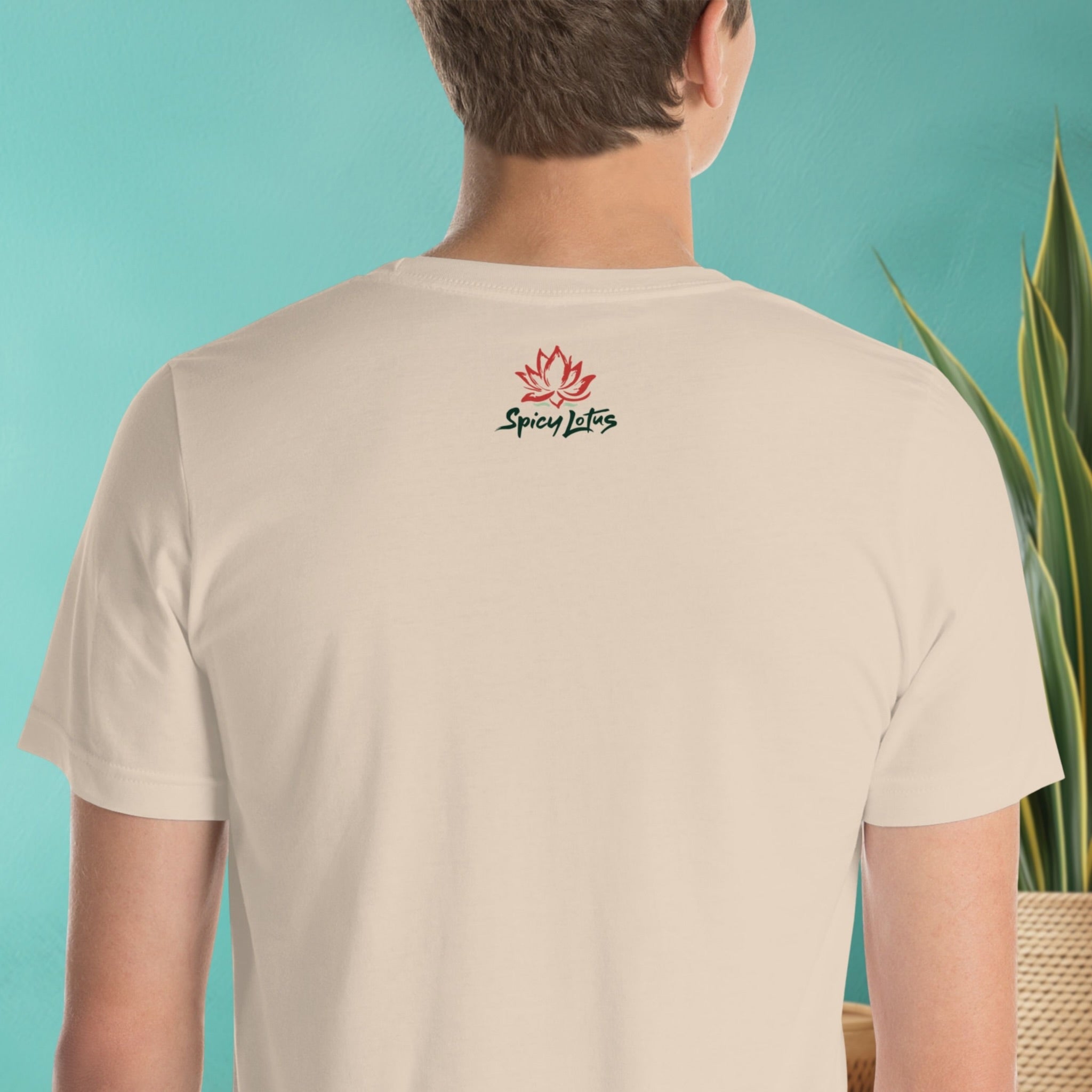 Outside neck label branding on Bella+Canvas 3001 t-shirt