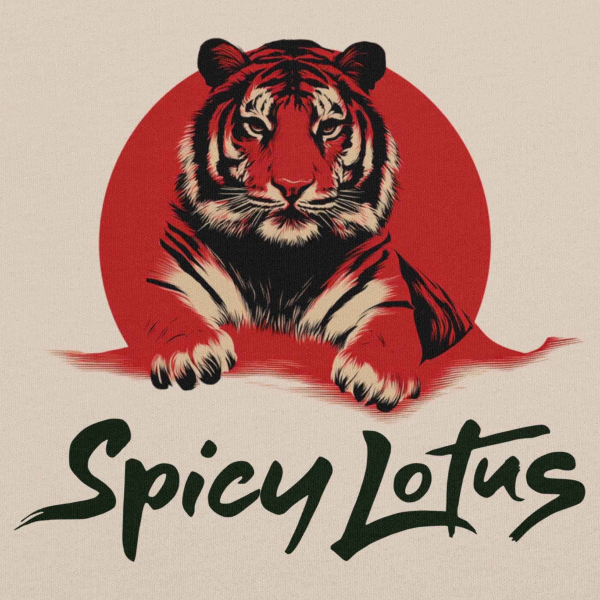 Close-up DTG print Spicy Lotus Red Sun Tiger