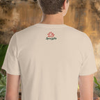 Back view of Banh Mi Myself & I graphic t-shirt outside label on a man 