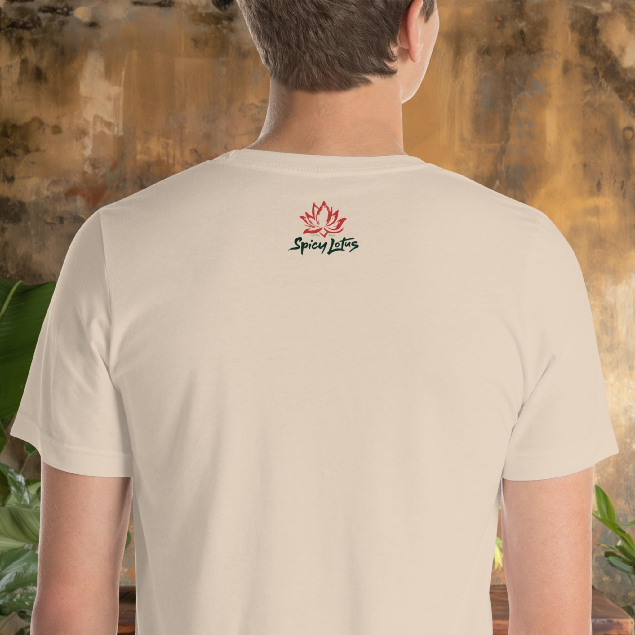 Back view of Banh Mi Myself & I graphic t-shirt outside label on a man 