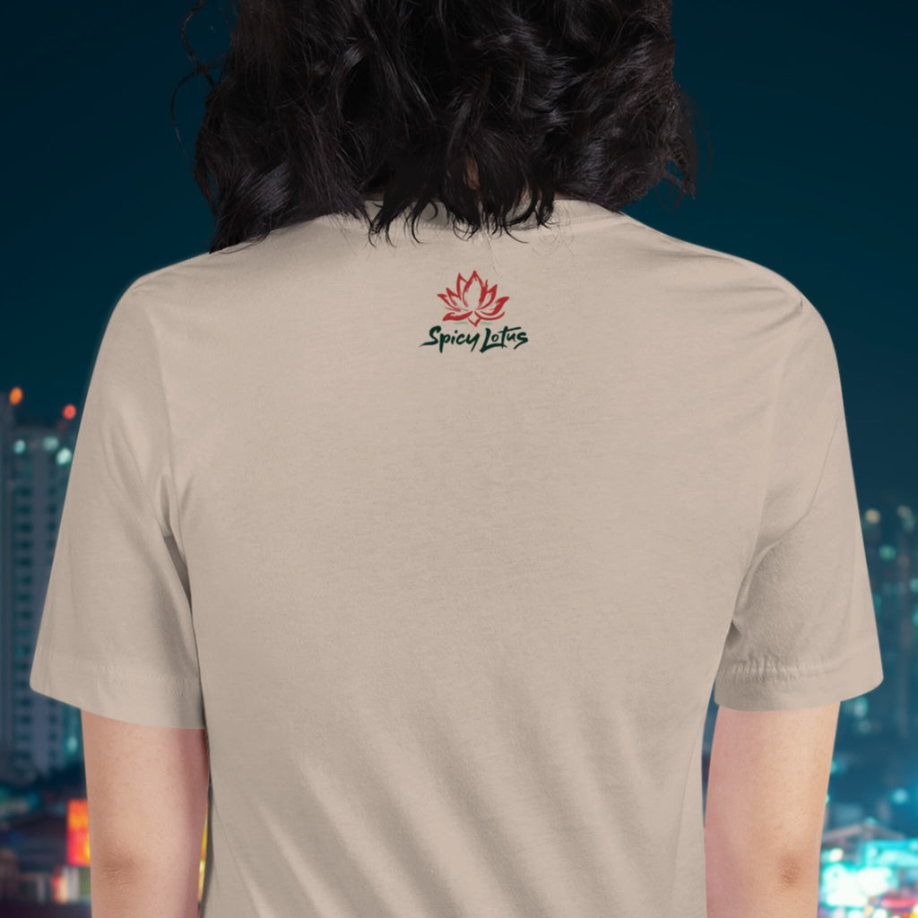 Back view of Nasi Goreng for Breakfast graphic t-shirt outside label