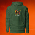 Cotton/poly fleece flatlay hoodie with soft interior and merch print logo