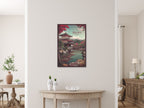 Minimalist Japanese temple reflection artwork for living room