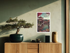 Cultural Kyoto Kinkaku-ji poster with soft autumn foliage in living room setup