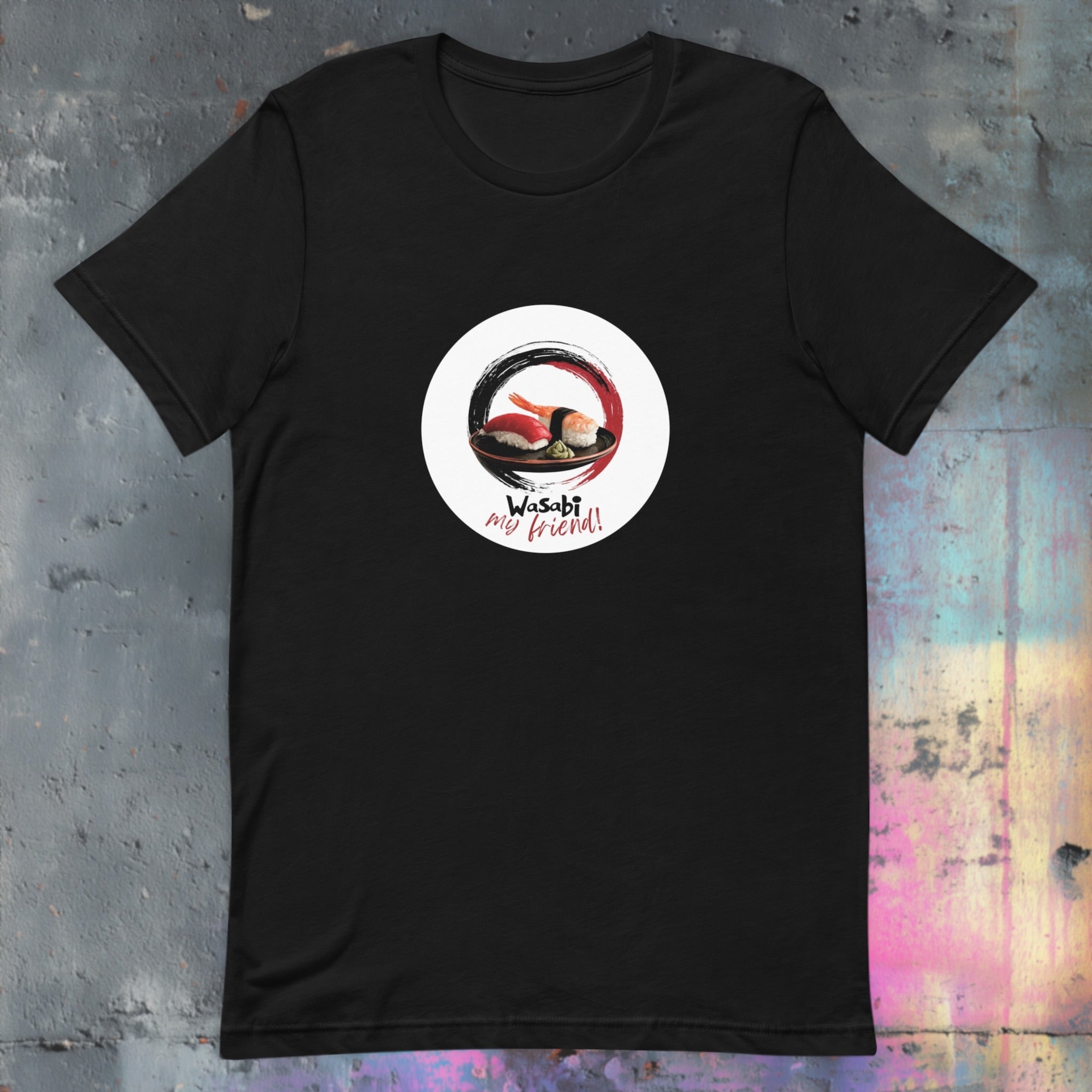 Front view of Wasabi My Friend graphic flatlay t-shirt