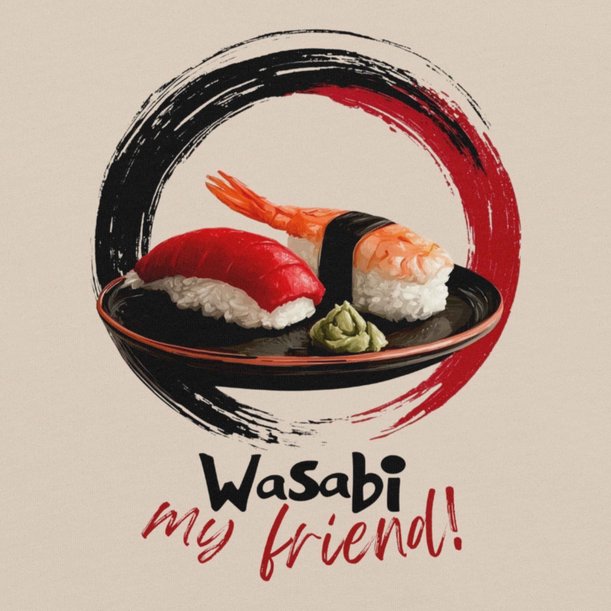 Close-up of minimal nigiri sushi illustration with brush accents