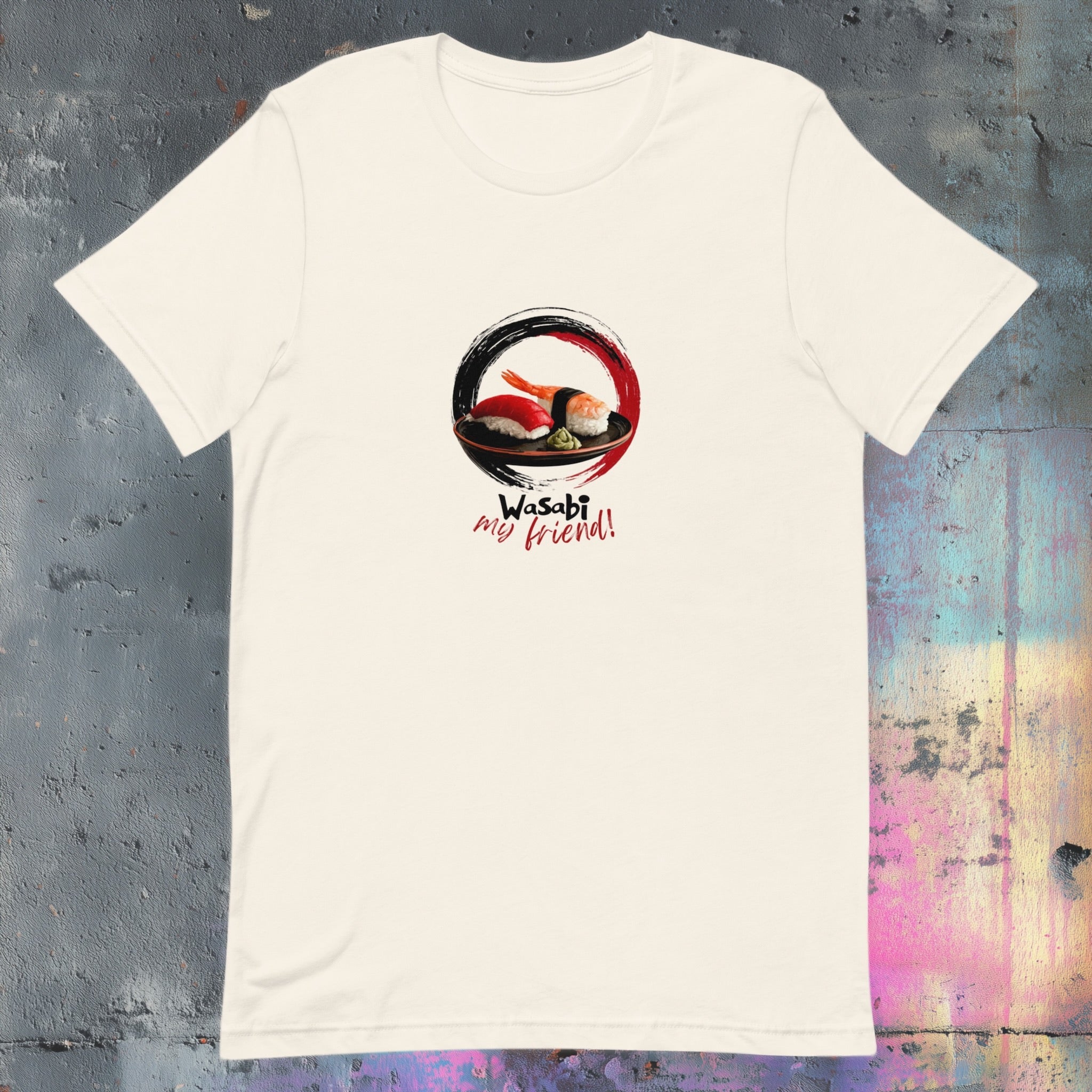 Front view of Wasabi My Friend graphic flatlay t-shirt