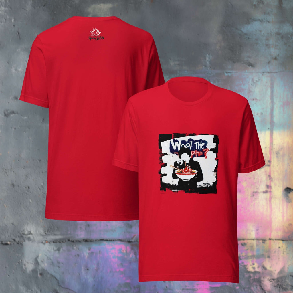 What the Pho ghost t-shirt front/back view showing regular unisex fit