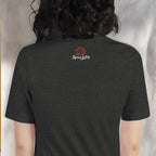 Person wearing a black t-shirt with 'Spicy Lotus' logo on the back