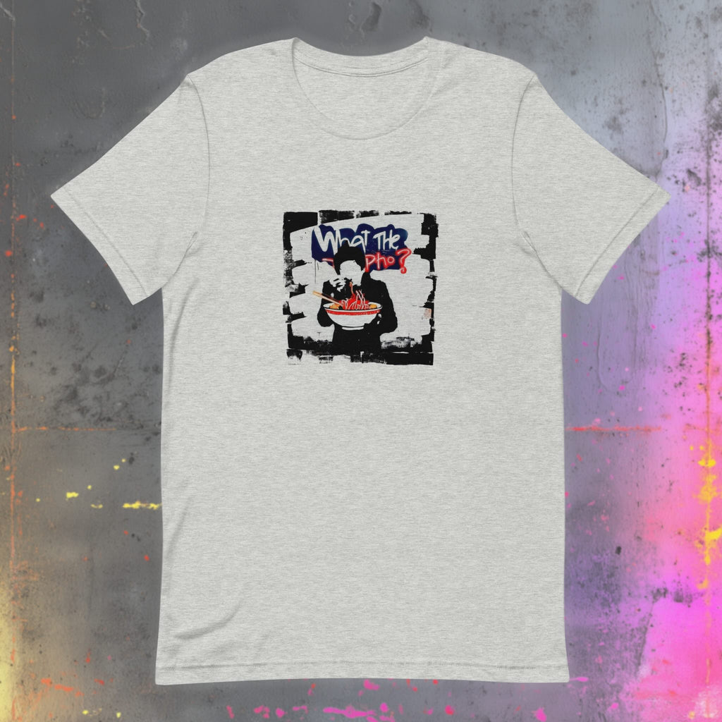 What the Pho flatlay t-shirt front view showing regular unisex fit