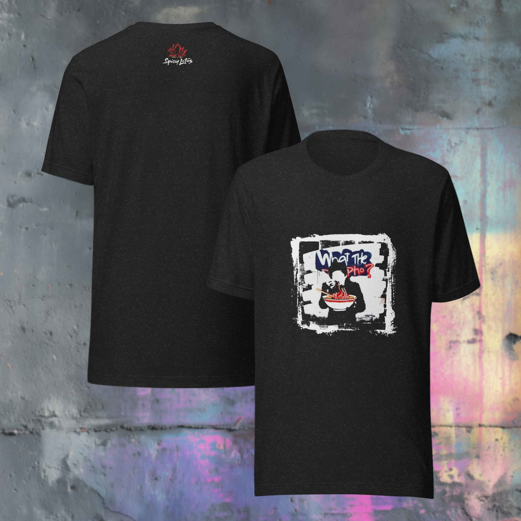 What the Pho ghost t-shirt front/back view showing regular unisex fit
