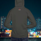 Rear view of What the Pho hoodie showing relaxed unisex fit
