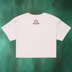 Flatlay back I Love You Very Mochi crop top showing full mochi illustration