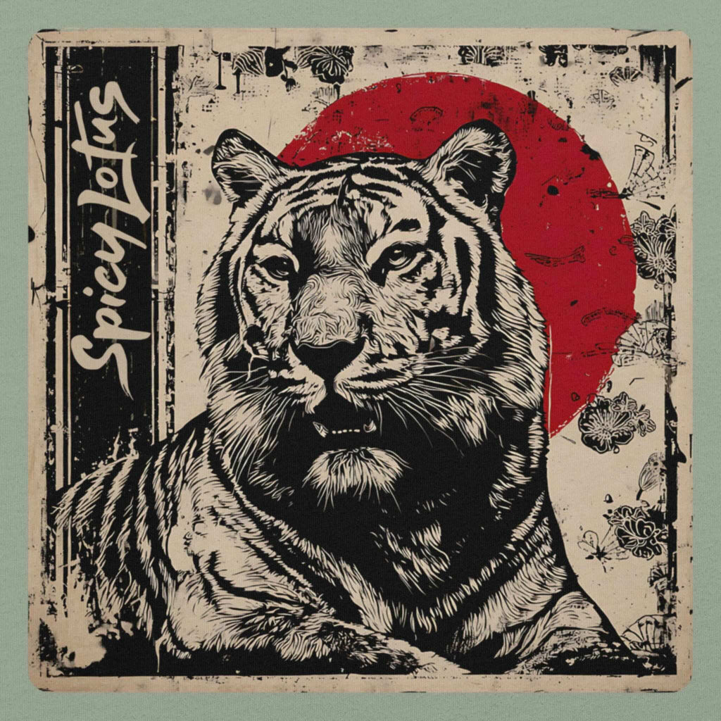 Close-up DTG print Bella+Canvas 3001 unisex t-shirt zen tiger