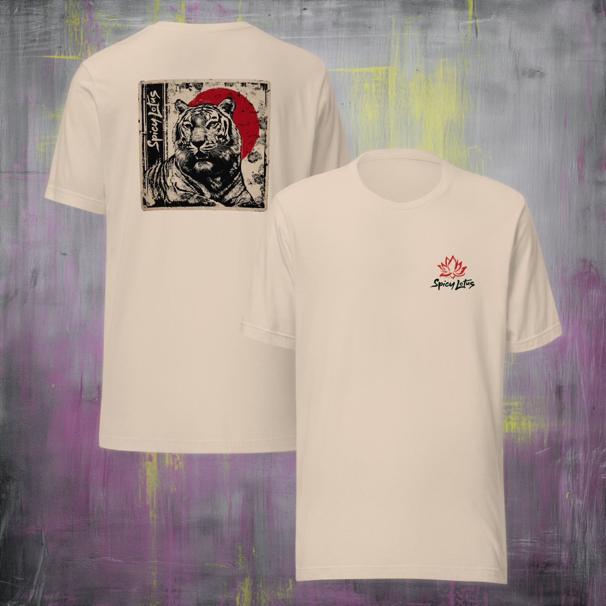 Front/back Spicy Lotus Zen Tiger ghost T-shirt